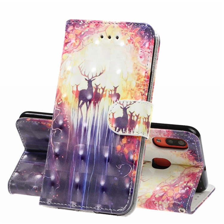 Light Spot Pattern Printing Leather Wallet Case for Samsung Galaxy A20/A30 - Reindeer-1