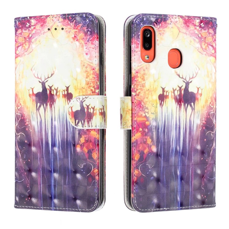 Light Spot Pattern Printing Leather Wallet Case for Samsung Galaxy A20/A30 - Reindeer-2