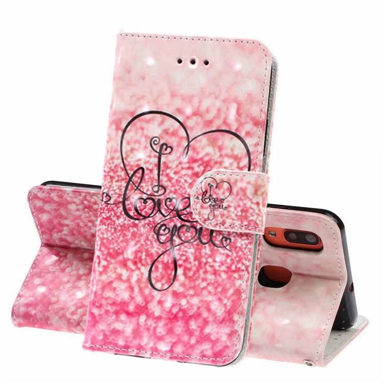 Light Spot Pattern Printing Leather Wallet Case for Samsung Galaxy A20/A30 - Pink Love-1
