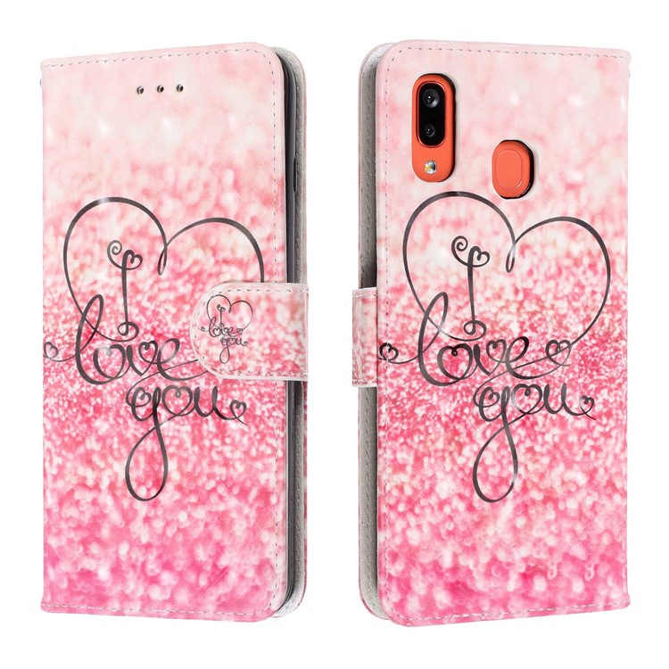 Light Spot Pattern Printing Leather Wallet Case for Samsung Galaxy A20/A30 - Pink Love-2