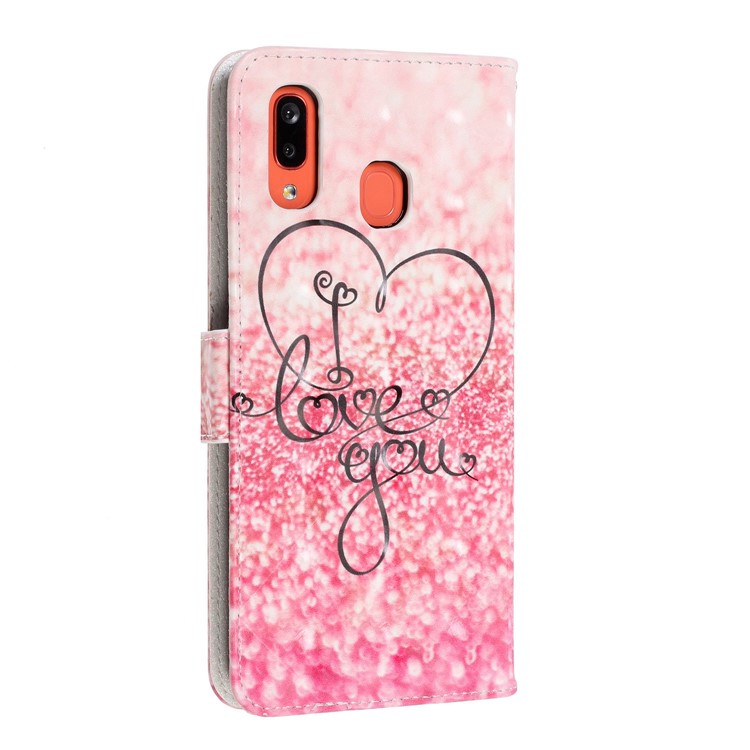 Light Spot Pattern Printing Leather Wallet Case for Samsung Galaxy A20/A30 - Pink Love-4