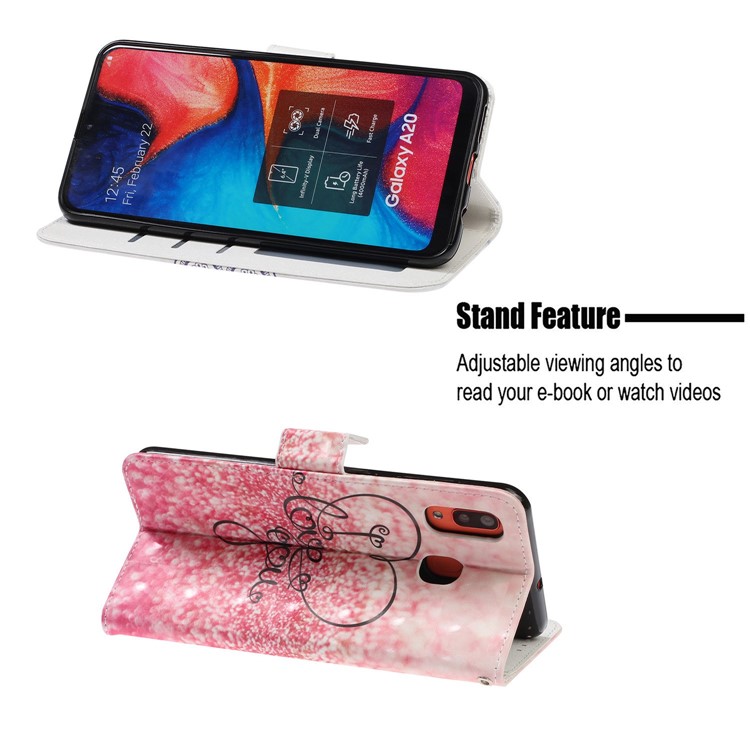 Light Spot Pattern Printing Leather Wallet Case for Samsung Galaxy A20/A30 - Pink Love-7