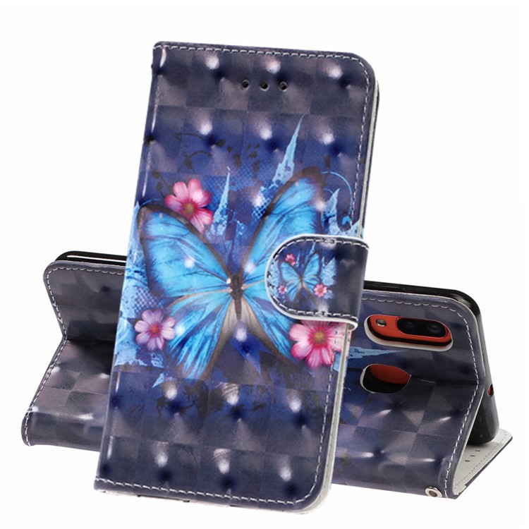 Light Spot Pattern Printing Leather Wallet Case for Samsung Galaxy A20/A30 - Blue Butterfly-1
