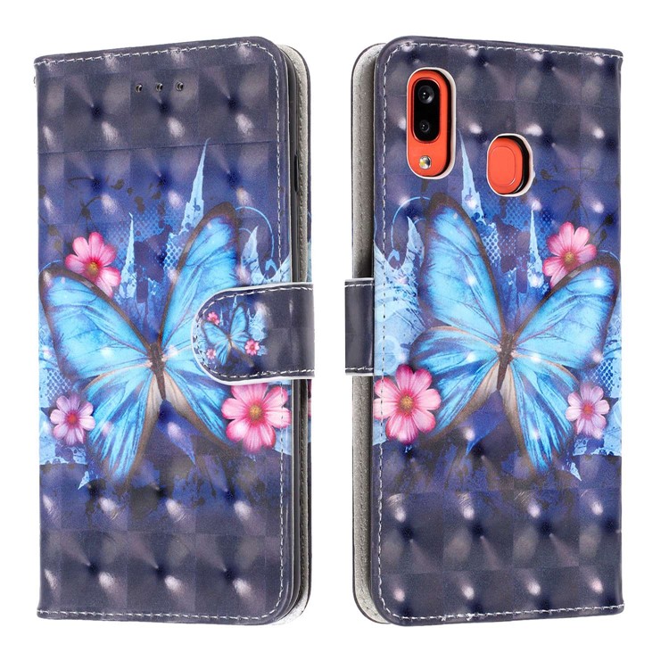 Light Spot Pattern Printing Leather Wallet Case for Samsung Galaxy A20/A30 - Blue Butterfly-2