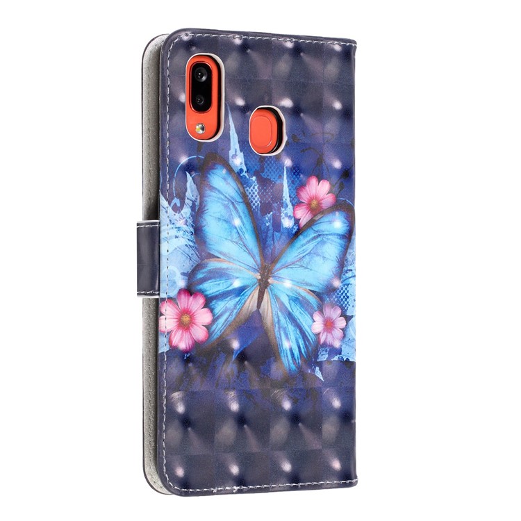 Light Spot Pattern Printing Leather Wallet Case for Samsung Galaxy A20/A30 - Blue Butterfly-4