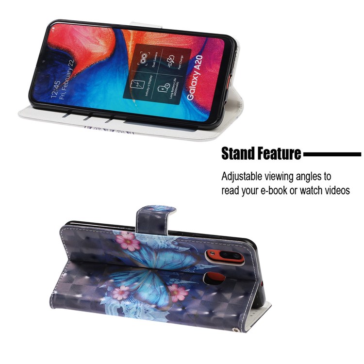 Light Spot Pattern Printing Leather Wallet Case for Samsung Galaxy A20/A30 - Blue Butterfly-7