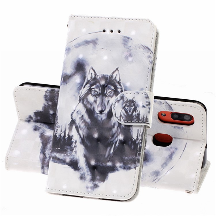 Light Spot Pattern Printing Leather Wallet Case for Samsung Galaxy A20/A30 - Dark Wolf-1