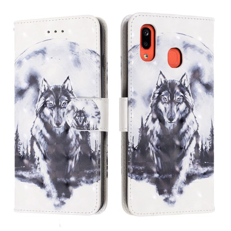Light Spot Pattern Printing Leather Wallet Case for Samsung Galaxy A20/A30 - Dark Wolf-2