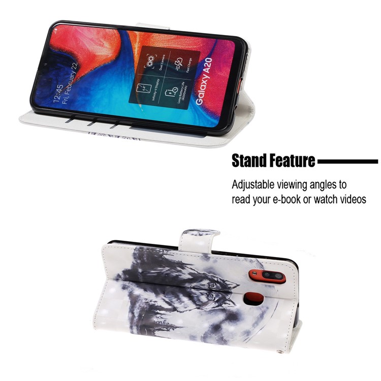 Light Spot Pattern Printing Leather Wallet Case for Samsung Galaxy A20/A30 - Dark Wolf-7