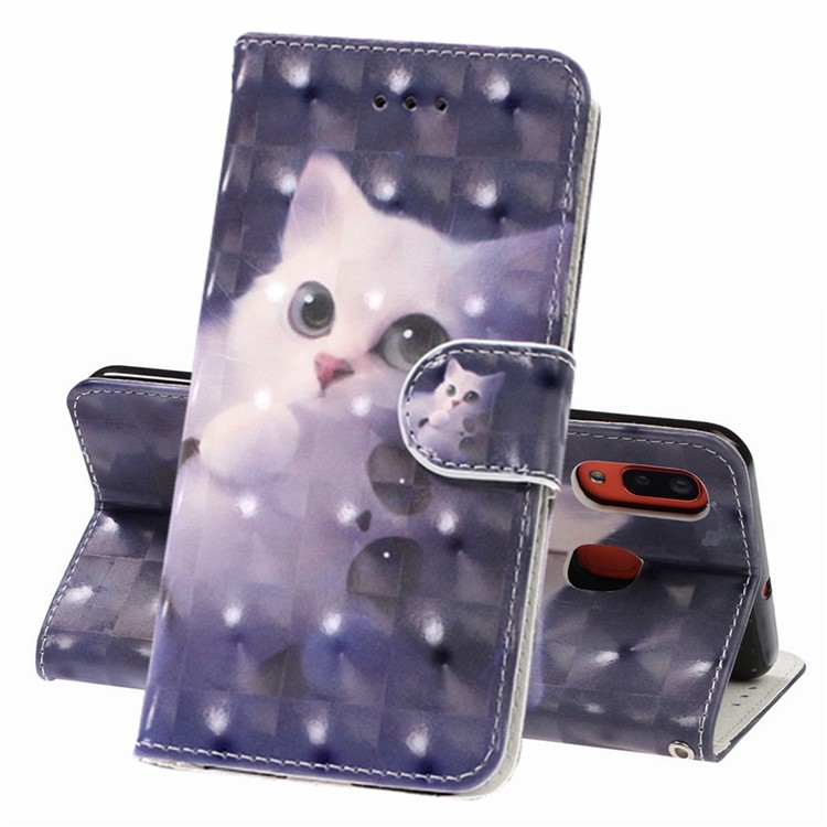 Light Spot Pattern Printing Leather Wallet Case for Samsung Galaxy A20/A30 - Kitten-1