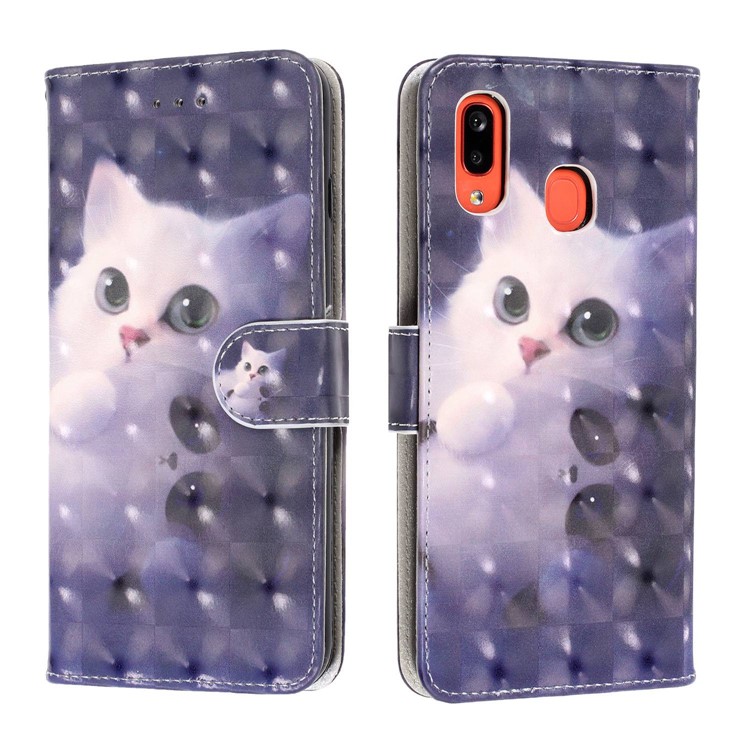 Light Spot Pattern Printing Leather Wallet Case for Samsung Galaxy A20/A30 - Kitten-2