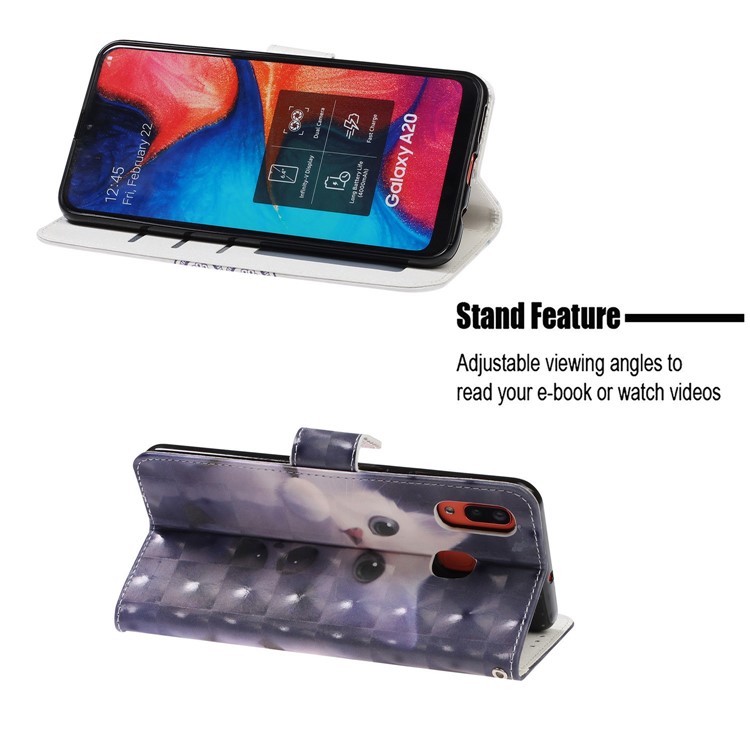 Light Spot Pattern Printing Leather Wallet Case for Samsung Galaxy A20/A30 - Kitten-7