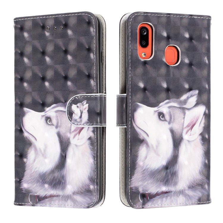 Light Spot Pattern Printing Leather Wallet Case for Samsung Galaxy A20/A30 - Puppy-2