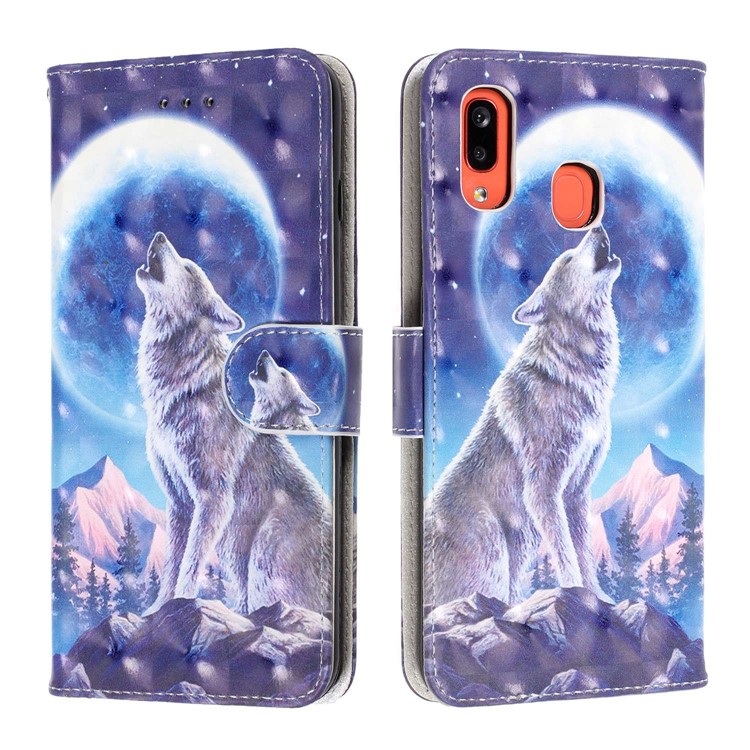 Light Spot Pattern Printing Leather Wallet Case for Samsung Galaxy A20/A30 - Wolf Moon-2