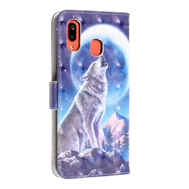 Light Spot Pattern Printing Leather Wallet Case for Samsung Galaxy A20/A30 - Wolf Moon-4