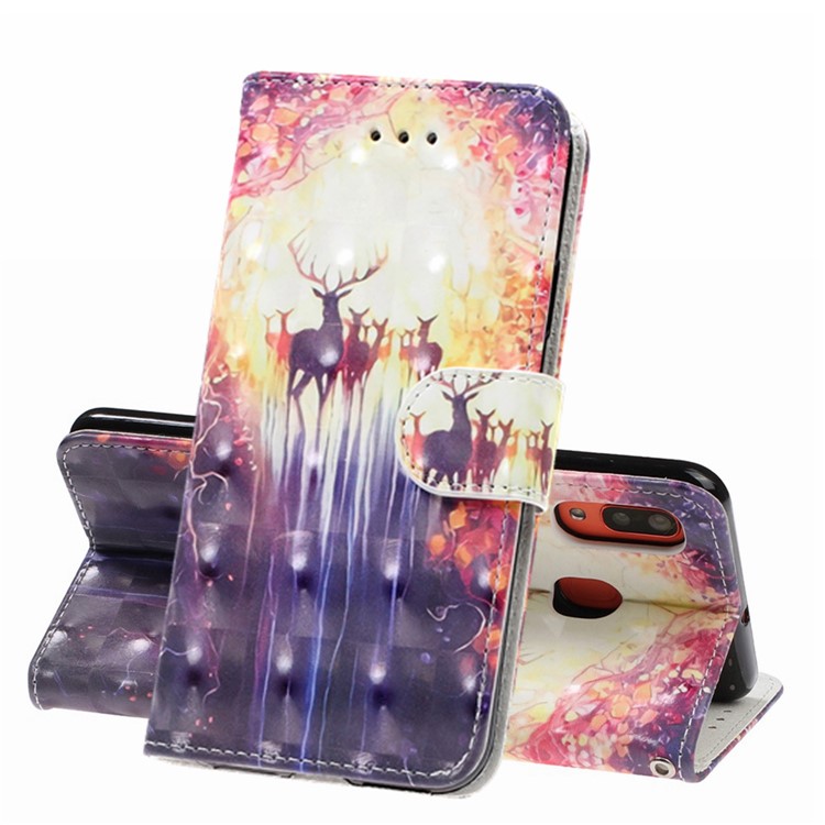 Light Spot Decor Patterned Leather Wallet Case for Samsung Galaxy A40 - Elk-1