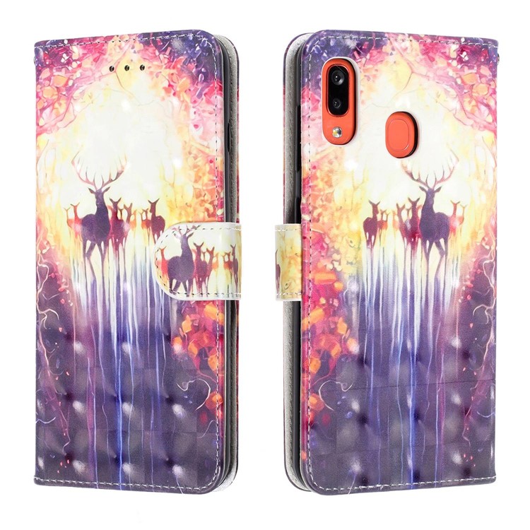 Light Spot Decor Patterned Leather Wallet Case for Samsung Galaxy A40 - Elk-2