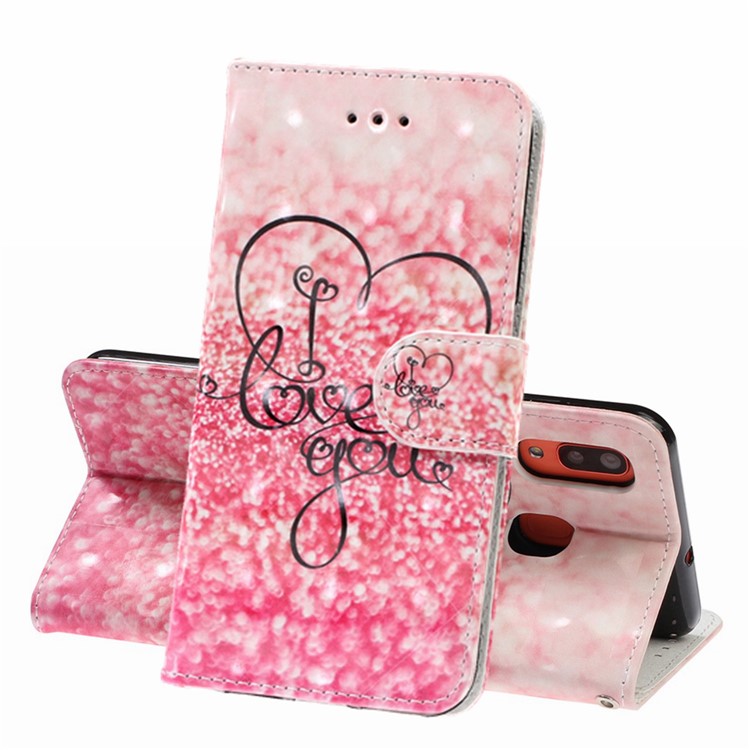 Light Spot Decor Patterned Leather Wallet Case for Samsung Galaxy A40 - I Love You-1