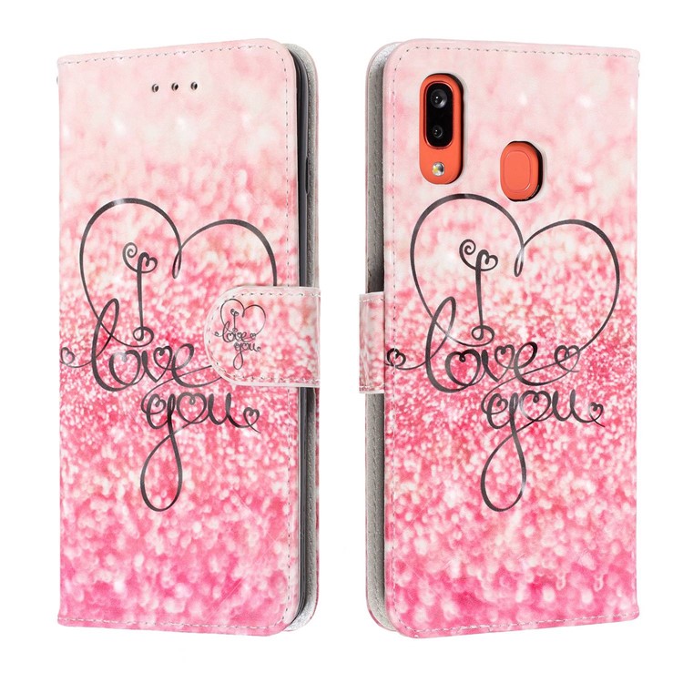Light Spot Decor Patterned Leather Wallet Case for Samsung Galaxy A40 - I Love You-2