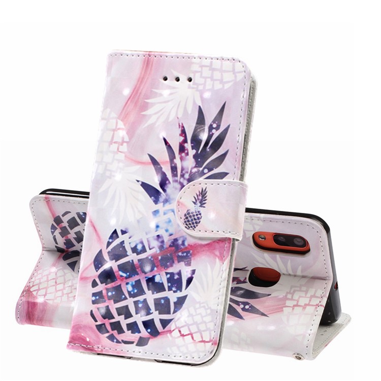 Light Spot Decor Patterned Leather Wallet Case for Samsung Galaxy A40 - Pineapple-1