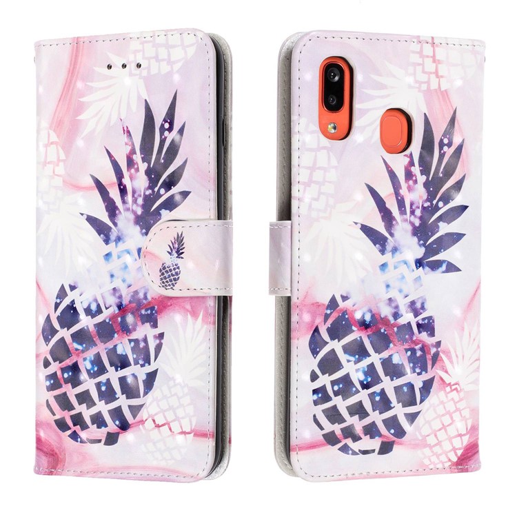 Light Spot Decor Patterned Leather Wallet Case for Samsung Galaxy A40 - Pineapple-2
