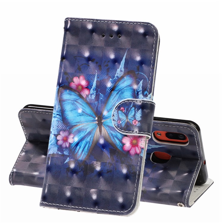 Light Spot Decor Patterned Leather Wallet Case for Samsung Galaxy A40 - Blue Butterfly-1
