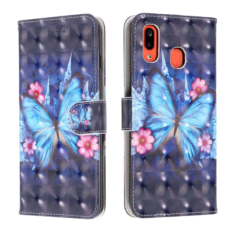 Light Spot Decor Patterned Leather Wallet Case for Samsung Galaxy A40 - Blue Butterfly-2