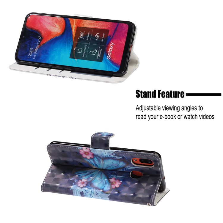 Light Spot Decor Patterned Leather Wallet Case for Samsung Galaxy A40 - Blue Butterfly-7