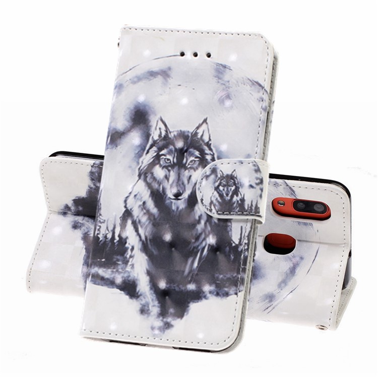 Light Spot Decor Patterned Leather Wallet Case for Samsung Galaxy A40 - Wolf-1