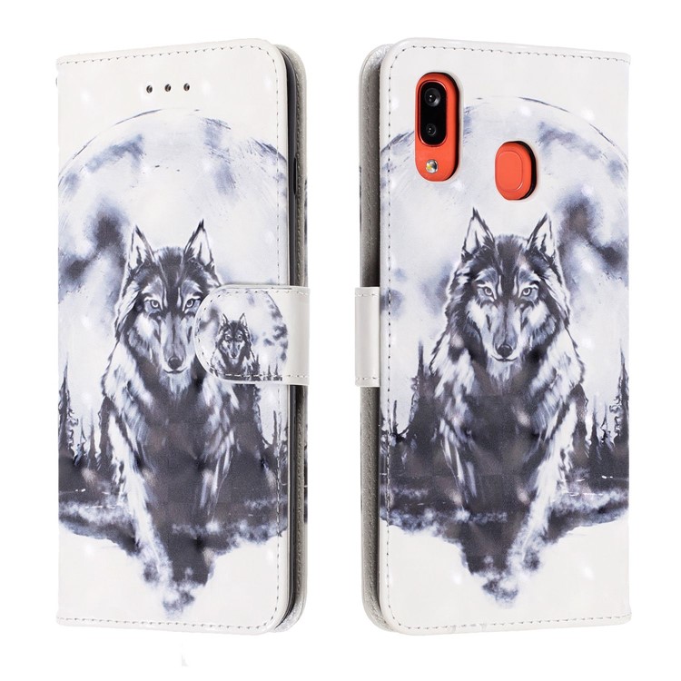 Light Spot Decor Patterned Leather Wallet Case for Samsung Galaxy A40 - Wolf-2