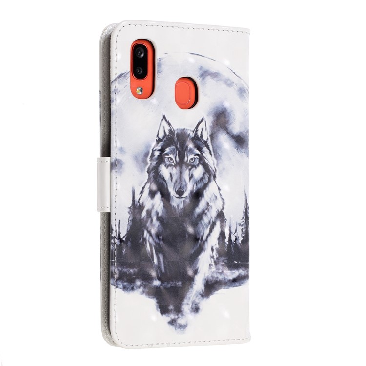 Light Spot Decor Patterned Leather Wallet Case for Samsung Galaxy A40 - Wolf-4