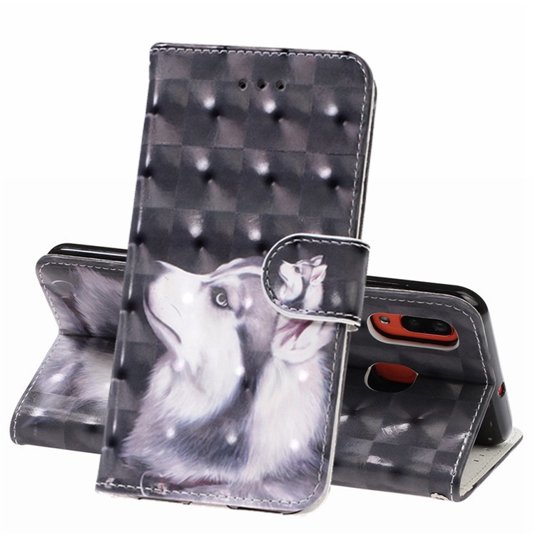Light Spot Decor Patterned Leather Wallet Case for Samsung Galaxy A40 - White Wolf-1