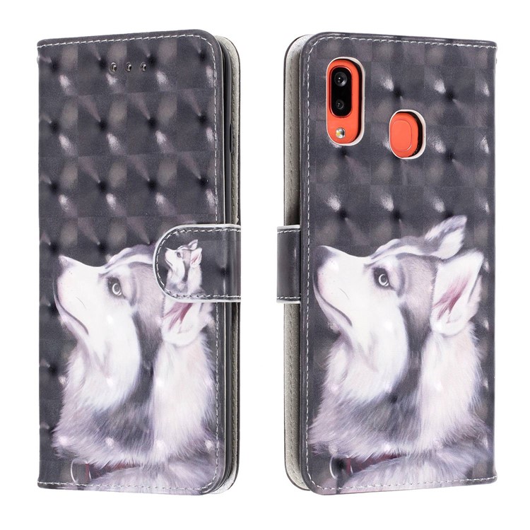 Light Spot Decor Patterned Leather Wallet Case for Samsung Galaxy A40 - White Wolf-2
