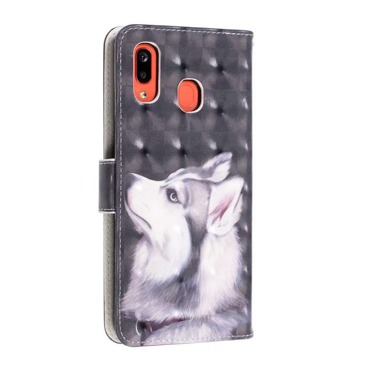 Light Spot Decor Patterned Leather Wallet Case for Samsung Galaxy A40 - White Wolf-4