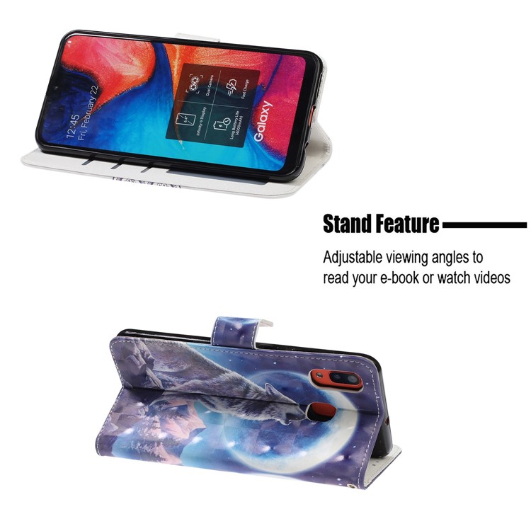 Light Spot Decor Patterned Leather Wallet Case for Samsung Galaxy A40 - Wolf and Moonlight-7