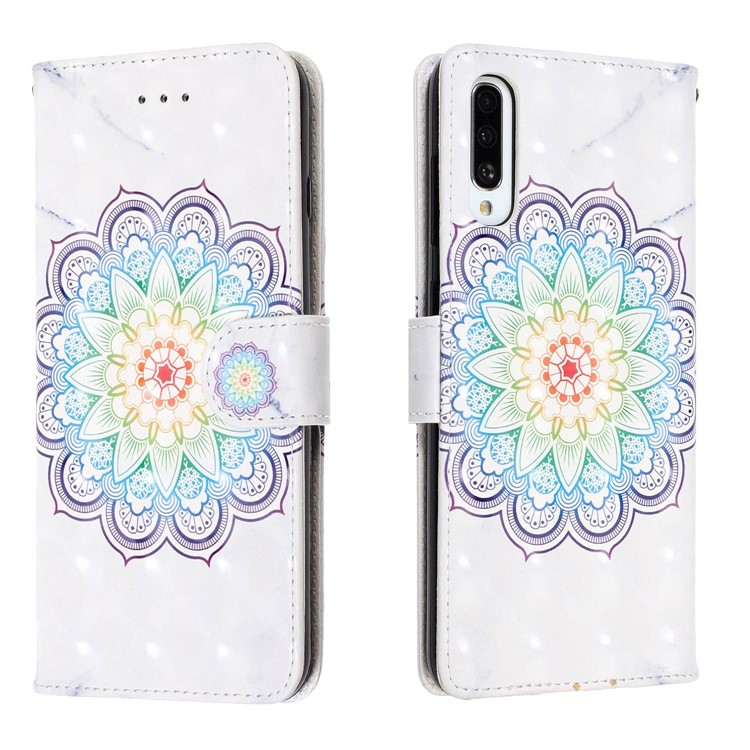 Light Spot Decor Pattern Printing Leather Wallet Stand Case for Samsung Galaxy A50 - Flower-2