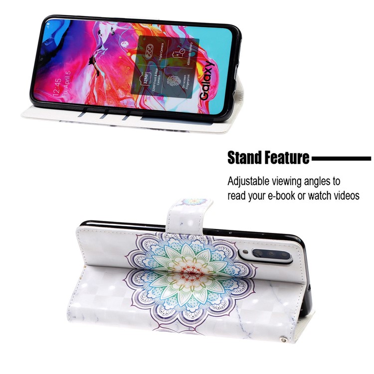 Light Spot Decor Pattern Printing Leather Wallet Stand Case for Samsung Galaxy A50 - Flower-7