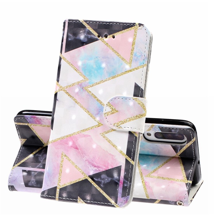 Light Spot Decor Pattern Printing Leather Wallet Stand Case for Samsung Galaxy A50 - Geometric Figure-1