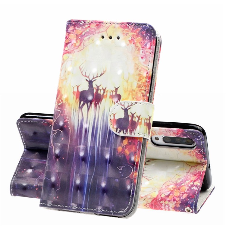 Light Spot Decor Pattern Printing Leather Wallet Stand Case for Samsung Galaxy A50 - Elk-1