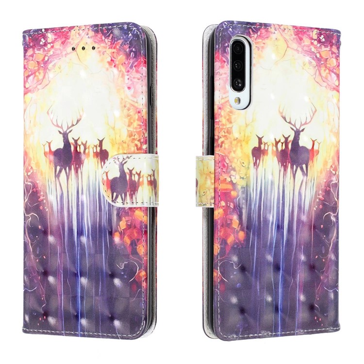Light Spot Decor Pattern Printing Leather Wallet Stand Case for Samsung Galaxy A50 - Elk-2