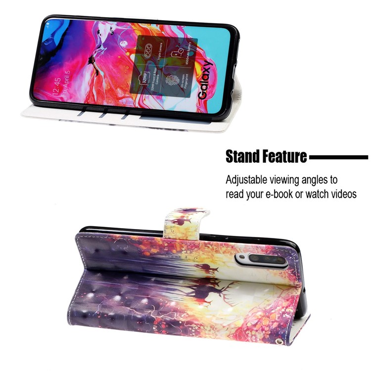 Light Spot Decor Pattern Printing Leather Wallet Stand Case for Samsung Galaxy A50 - Elk-7