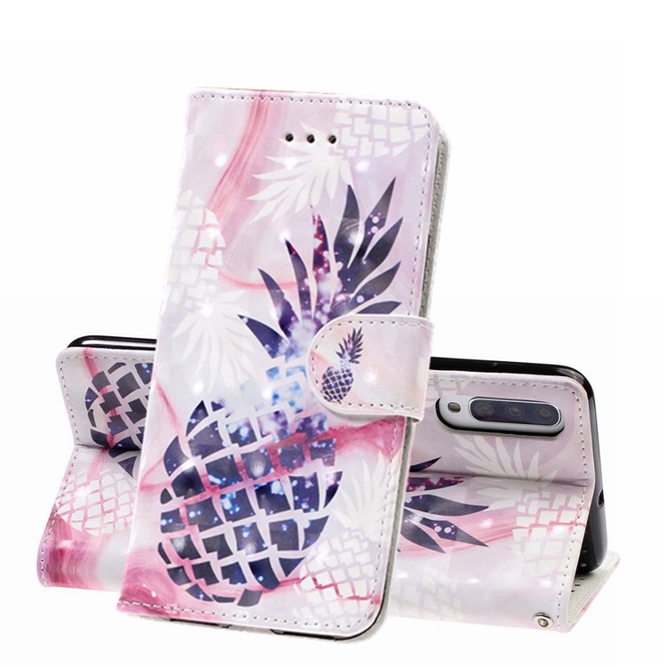Light Spot Decor Pattern Printing Leather Wallet Stand Case for Samsung Galaxy A50 - Pineapple-1