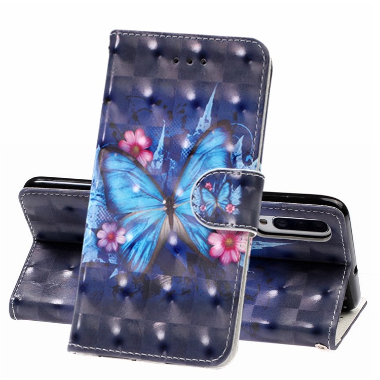 Light Spot Decor Pattern Printing Leather Wallet Stand Case for Samsung Galaxy A50 - Butterfly and Flower-1