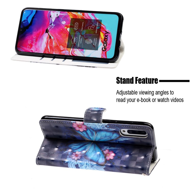 Light Spot Decor Pattern Printing Leather Wallet Stand Case for Samsung Galaxy A50 - Butterfly and Flower-7