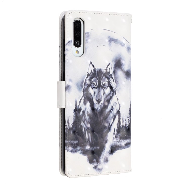 Light Spot Decor Pattern Printing Leather Wallet Stand Case for Samsung Galaxy A50 - Wolf-4