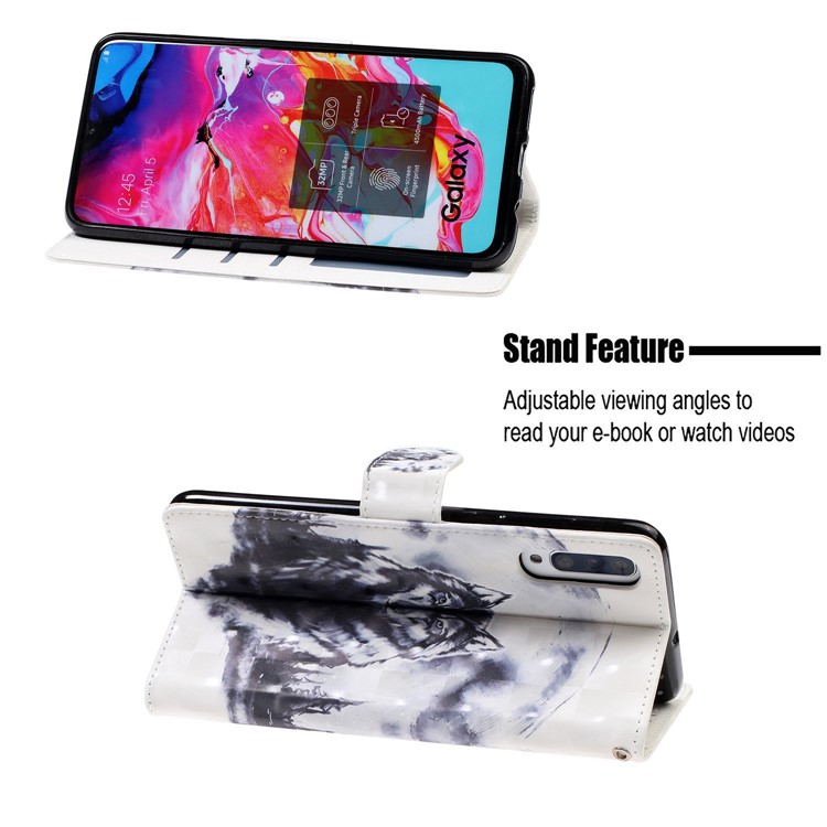 Light Spot Decor Pattern Printing Leather Wallet Stand Case for Samsung Galaxy A50 - Wolf-7