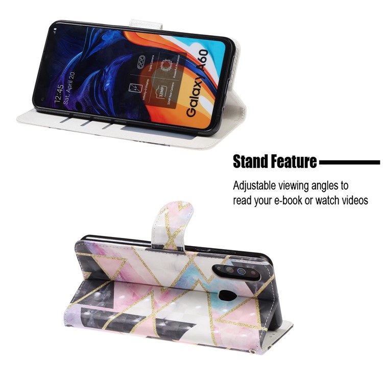 Light Spot Decor Patterned Leather Wallet Case for Samsung Galaxy A60 - Geometric Pattern-7