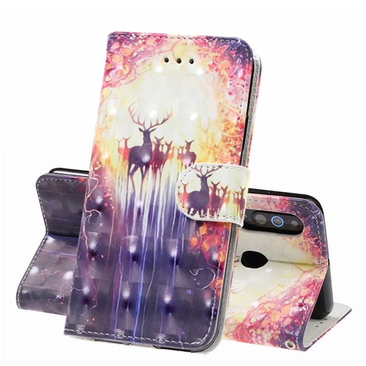 Light Spot Decor Patterned Leather Wallet Case for Samsung Galaxy A60 - Elk-1