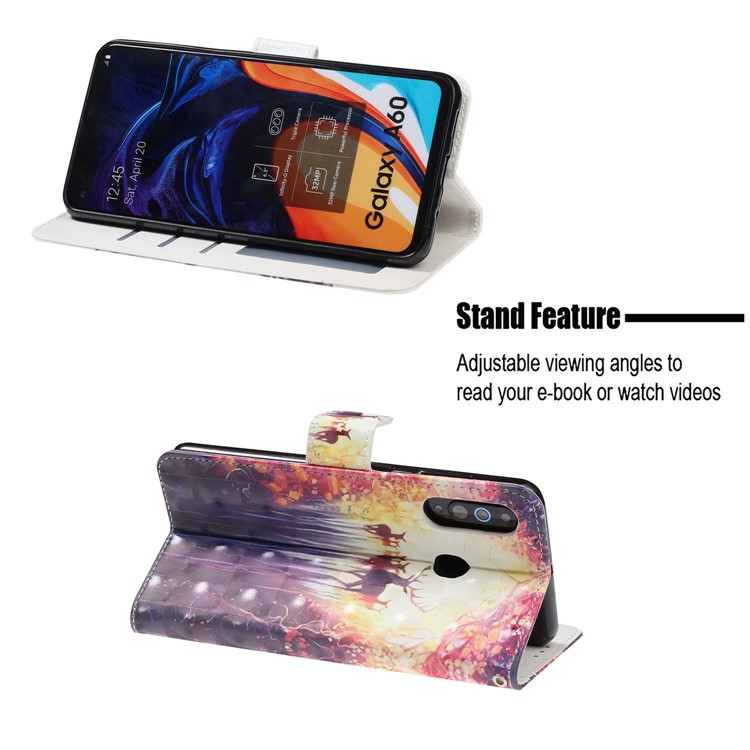 Light Spot Decor Patterned Leather Wallet Case for Samsung Galaxy A60 - Elk-7