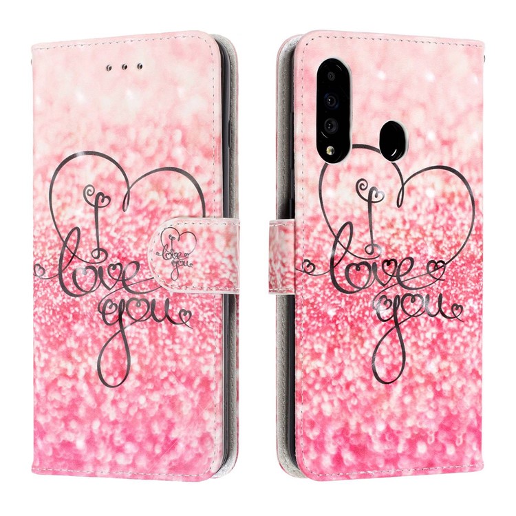 Light Spot Decor Patterned Leather Wallet Case for Samsung Galaxy A60 - I Love You-2
